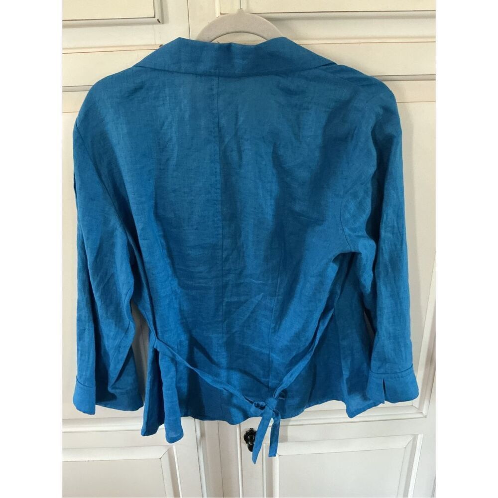 Jones New York 100% Linen Royal Blue Button Up Top Sz 12 Embroidered Detail - Picture 3 of 7